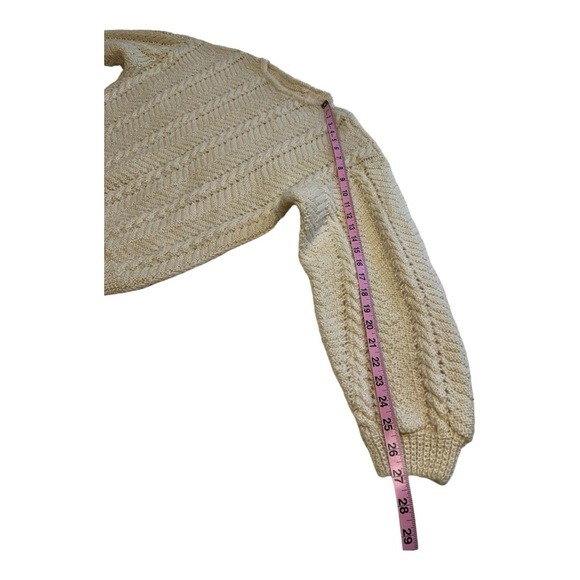 Hand Knit Wool Herringbone & Cable Pattern Sweater - Size Large - Picture 6 of 8